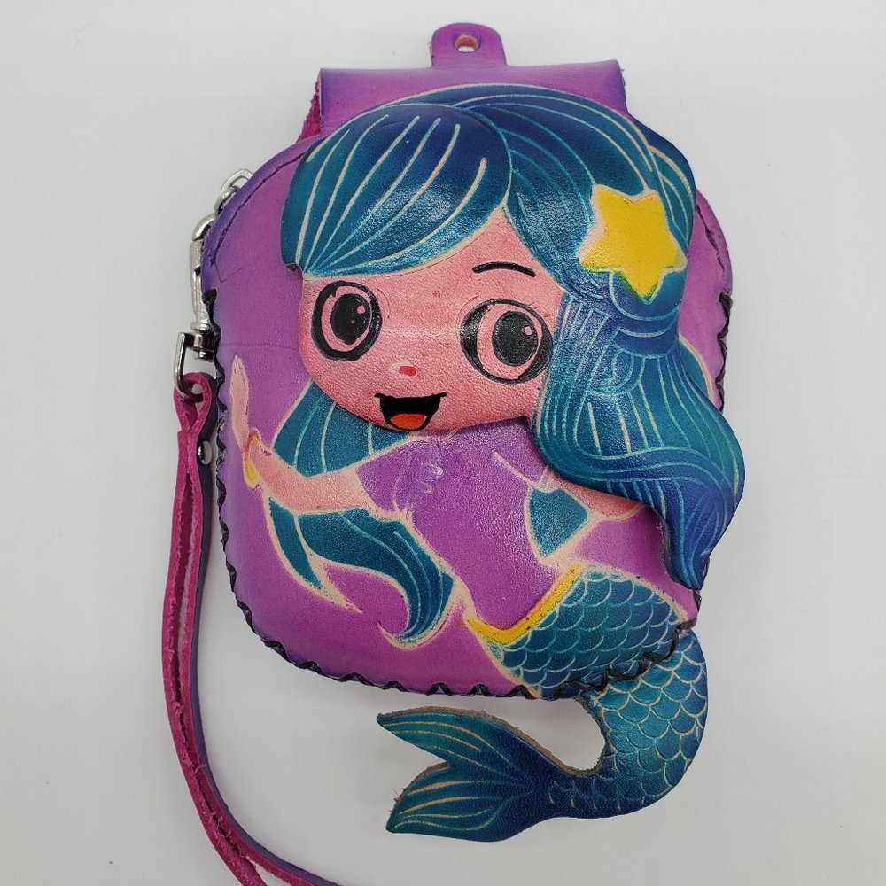 MERMAID-Hand Crafted Leather Coin Purse, Color: PURPLE